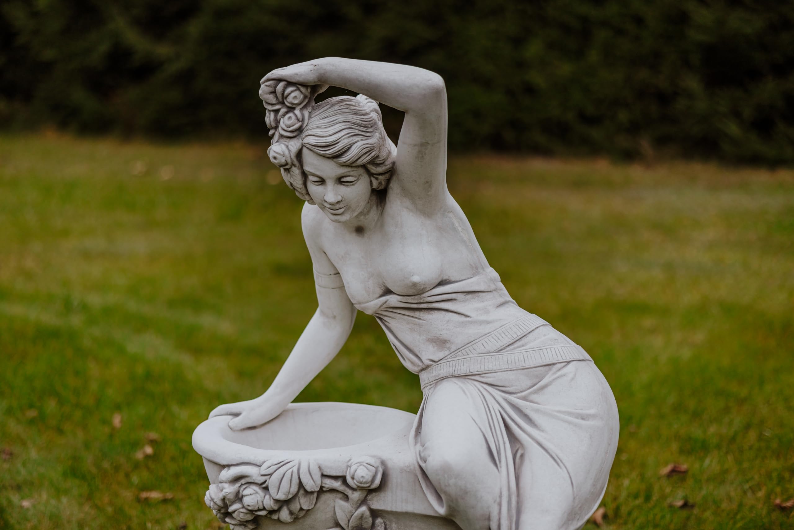 gartendekoparadies.de Frauen-Statue mit Pflanzschale Pflanzgefäß aus Steinguss, Grau, Frostsicher für Außenbereich, H. 141 cm, 398 kg