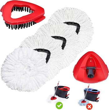 4 Pack Spin Mop Replacements Head Compatible with Ocedar EasyWring 1-Tank System,Microfiber Spin Mop Refills Head,1 Mop Scrub Brush + 1 Mop Base + 4 Pack Cleaning Floor Mop HeadWhite