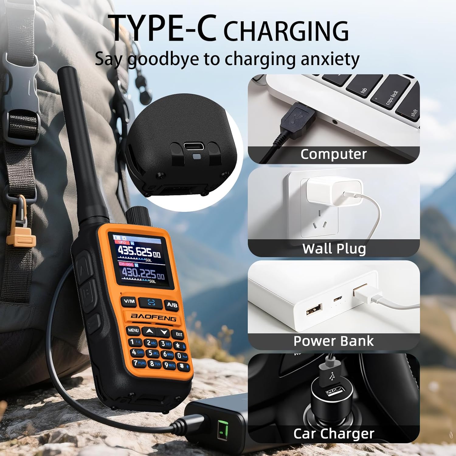 BAOFENG uv-5r mini Ham Radio,uv5r mini Handheld App Programming Walkie Talkies with 5W Power,Copy Frequency,999 Channels,USB-C Charging (Orange-1PACK)