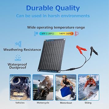 Nicesolar Solar Panel 10W 12V Car Battery Trickle Charger & Maintainer with Cigarette Lighter Plug & Alligator Clip for Car Automotive Motorcycle Boat Marine Snowmobile Watercraft RV