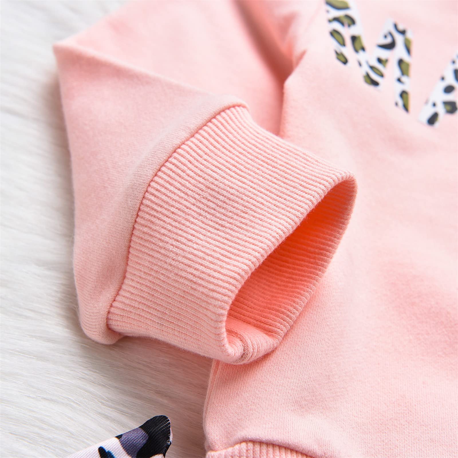 Generisch Trainingsanzug Kinder Jogginganzug Sportanzug Mädchen Set Kleinkind Neugeborenes Baby Mädchen Langarm Brief Sweatshirt Tops Leopardenmuster Hosen Hosen mit Stirnbändern Outfit Set