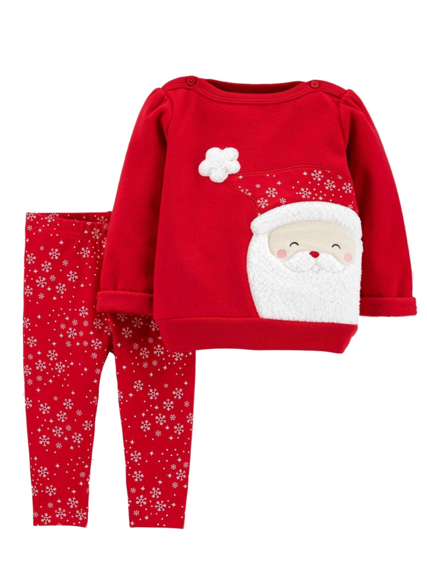 Carter's Baby Girls 2 Piece Santa Sweatshirt Pants Outfit (3 Months) Red