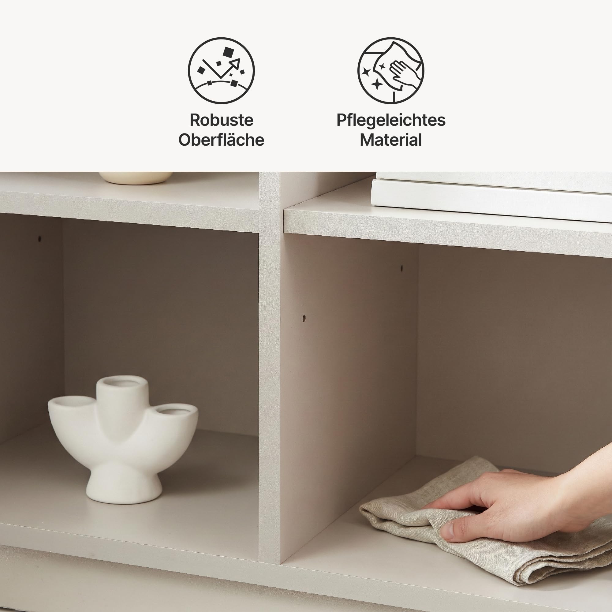 [en.casa] Highboard Wohnzimmer Bopibobro Hochschrank mit 2 Türen 3D-Front Büroschrank 4 Fächer 118 x 64 x 30 cm Kommode Beige