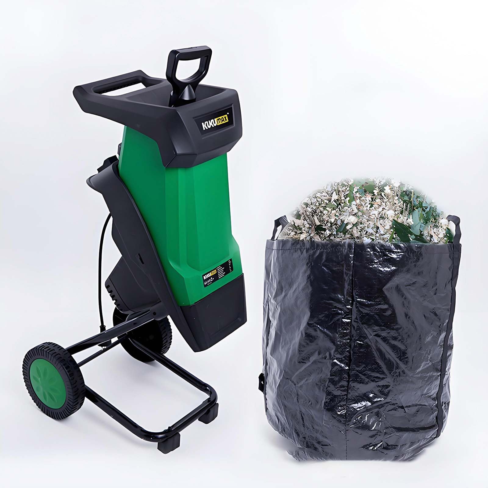 Biotrituradora Eléctrica 2400W Para Jardín Con Bolsa De 50L, Corte De 40mm, Motor 4500RPM Y Ruedas, Trituradora Silenciosa Para Hojas, Ramas Y Residuos De Poda En Mantenimiento Doméstico
