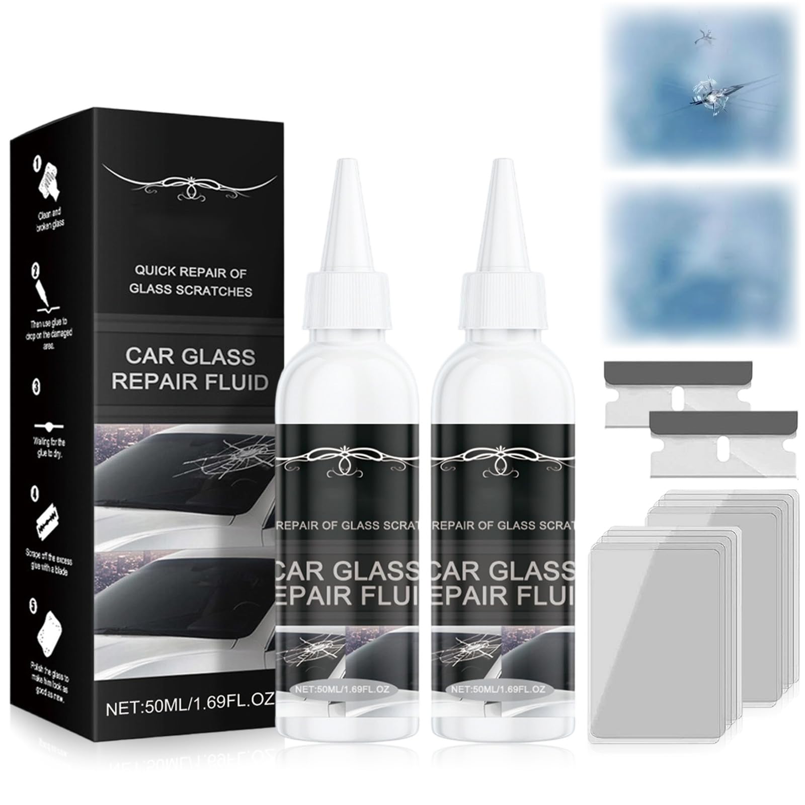 2pcs Windshield Crack Repair Kit 2026 Upgraded Car Windshield Cracks Gone Glass Repair Fluid Kit for for Fix