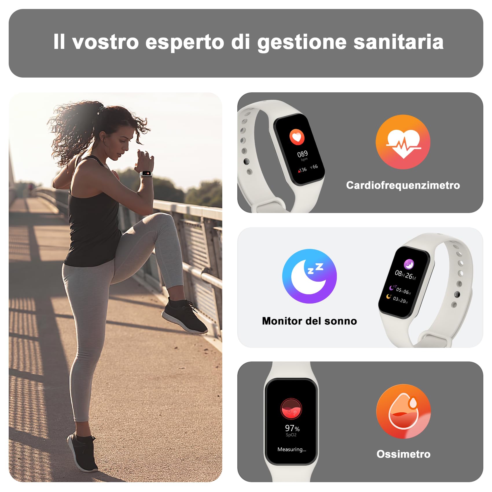 Blackview Smartwatch Uomo Donna,Orologio Fitness Cardiofrequenzimetro/SpO2/Sonno/Contapassi, Notifiche Smart Watch Activity Tracker per iOS Android, Grigio