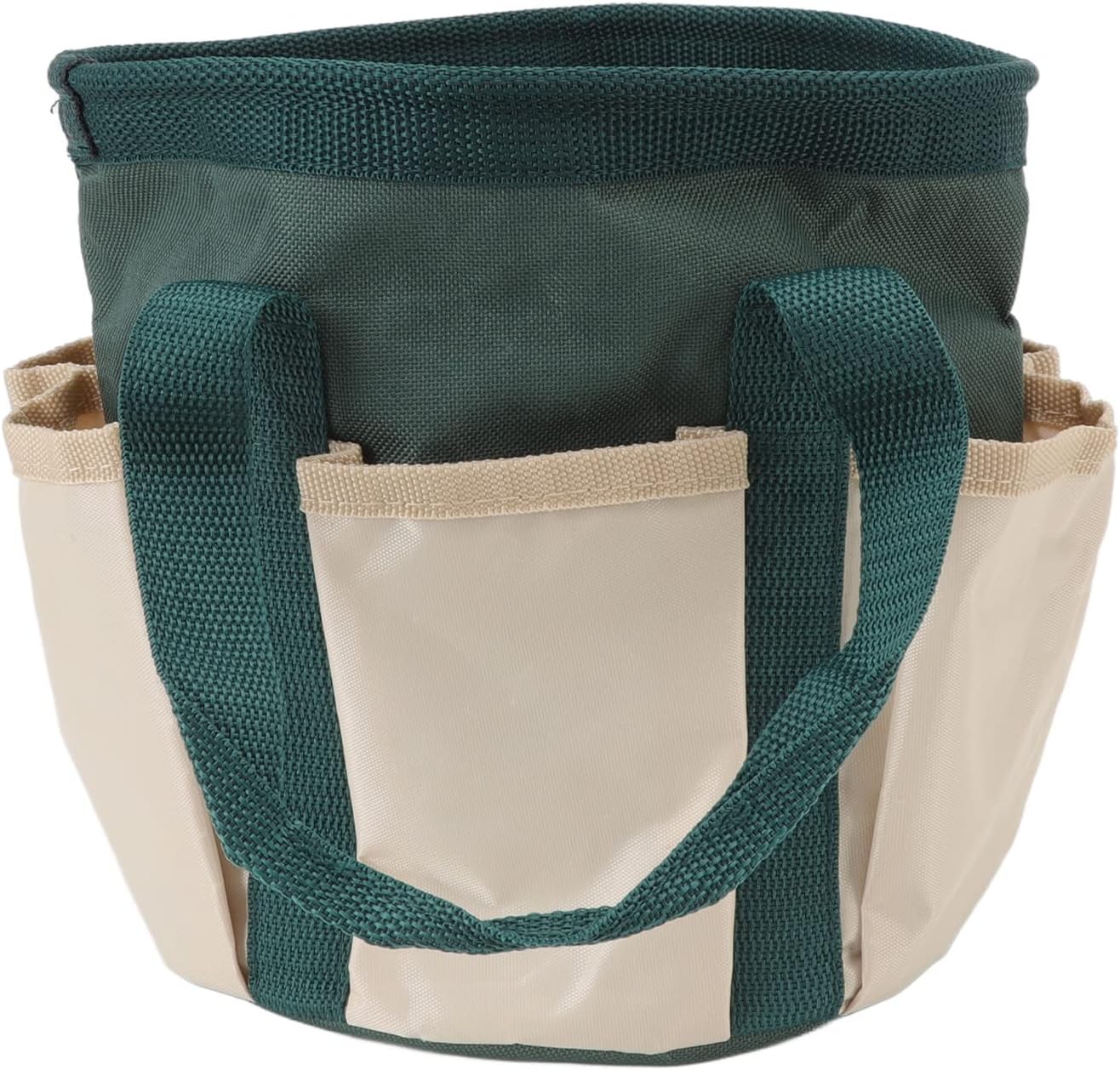 Round Garden Tools Bag Oxford Cloth Tool Tote Large Capacity for Gardening Gift Women Men (Green with Cream Color)