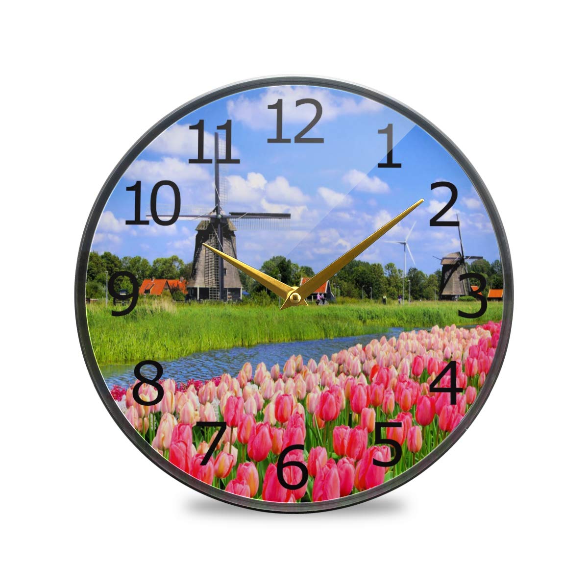 Pendule murale tulipes roses pour décoration de cuisine et salon cosy