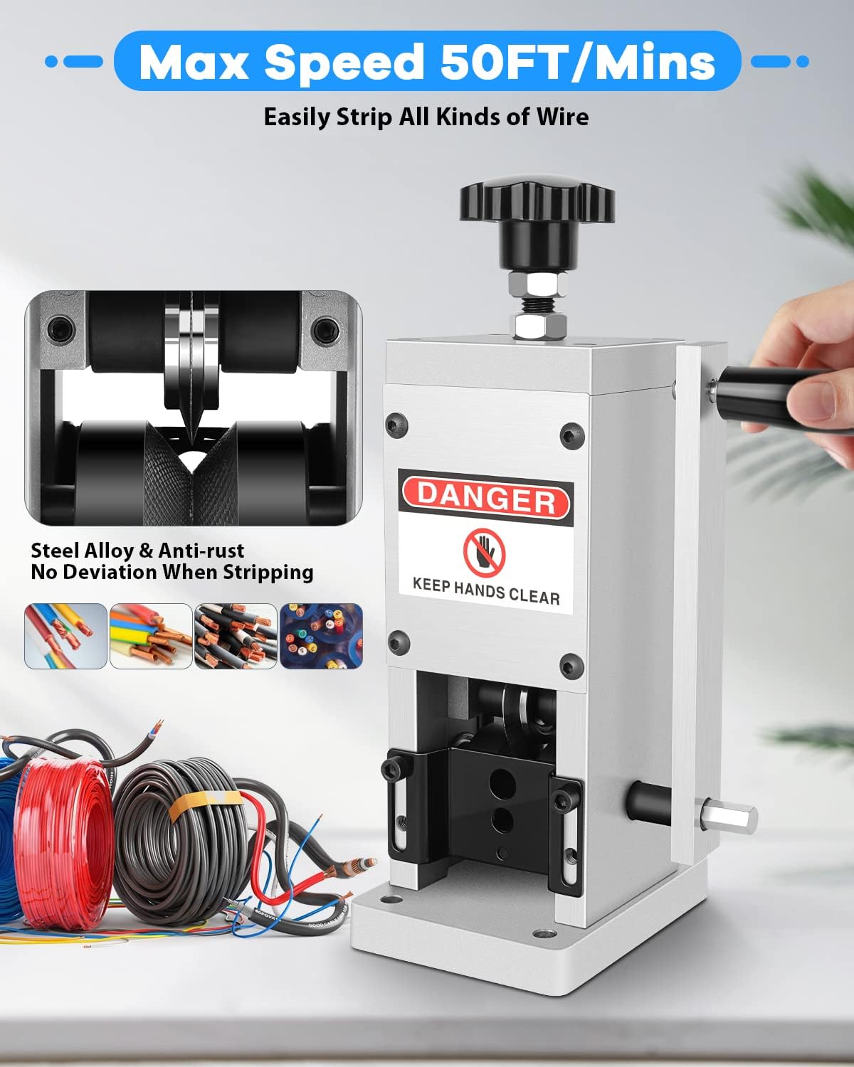 FAHKNS Wire Stripper Machine Manual Drill Powered 0.06-0.98 in (1.5-25 mm) for Scrap Cable Copper Recycling Hand Crank Wire Stripping Machines Tool Maquina Para Pelar Cables de Cobre
