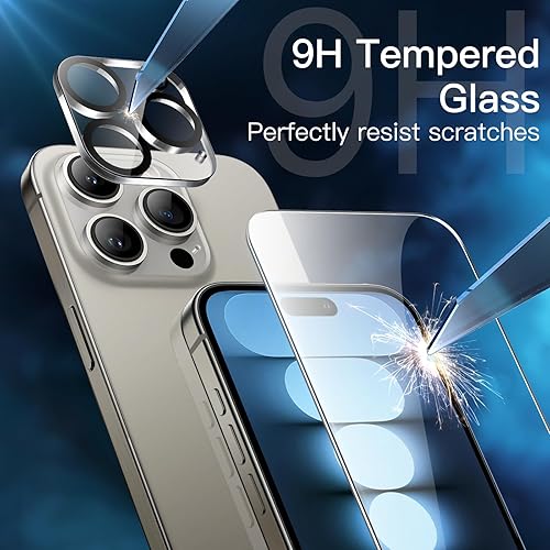 Miniatura 3 de JETech Protector de pantalla para iPhone 15 Pro Max de 6.7 pulgadas con protector de lente de cámara, sin burbujas, herramienta de fácil