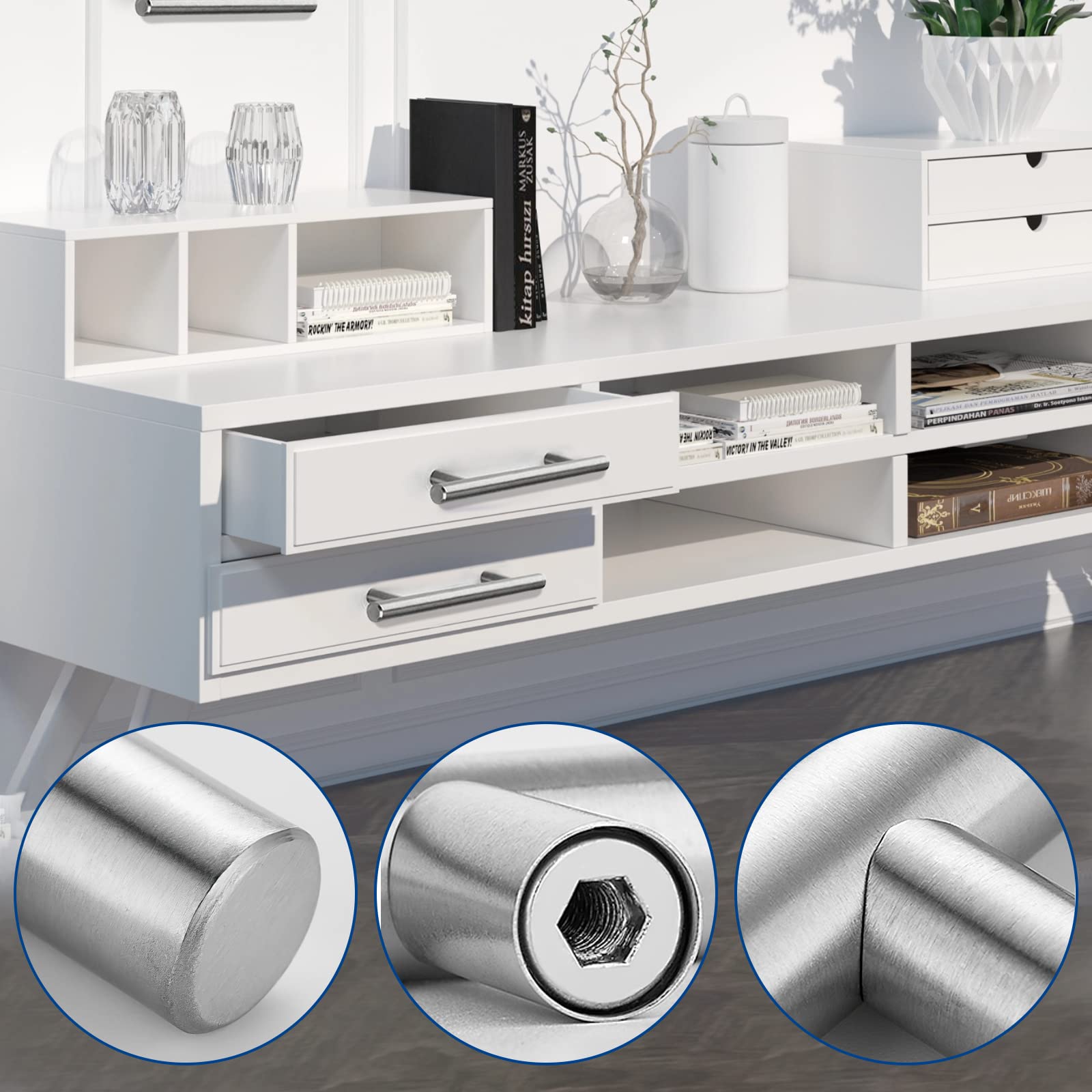 15 Pezzi Maniglie per Mobili da Cucina, per Armadietti Spazzolati Vuoti, in Acciaio Inox con Viti, Distanza Tra i Fori 128mm, per Cassetto Armadio Porta (198mm, Argento)