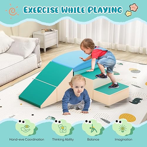 Miniatura 4 de Lischwert Juego de escalada de espuma suave con tobogán, escaleras, rampa, juguetes de escalada para interiores para niños pequeños, 6 piezas