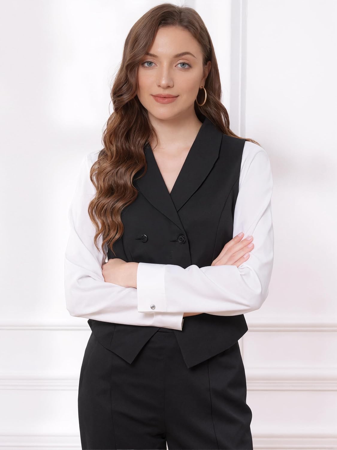 Suit Vests for Women Button Up Christmas Business Casual Dressy Double Breasted Waistcoat Vest Tops with Pockets - Image 4
