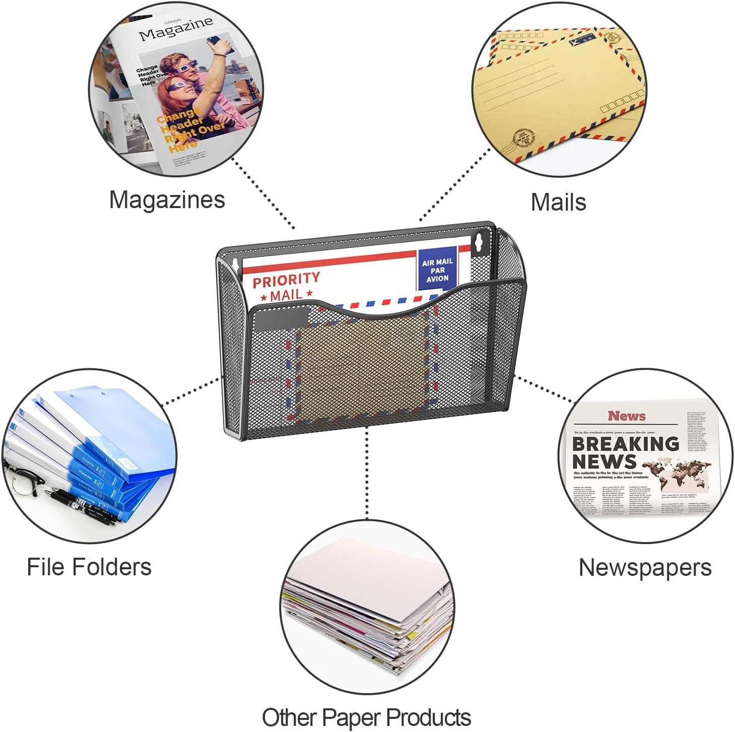 samstar 6 Pack Mesh Wall Mounted File Holder Metal Wall File Pocket Mail Organizer for Office/Home(with Label Panel) - Image 6