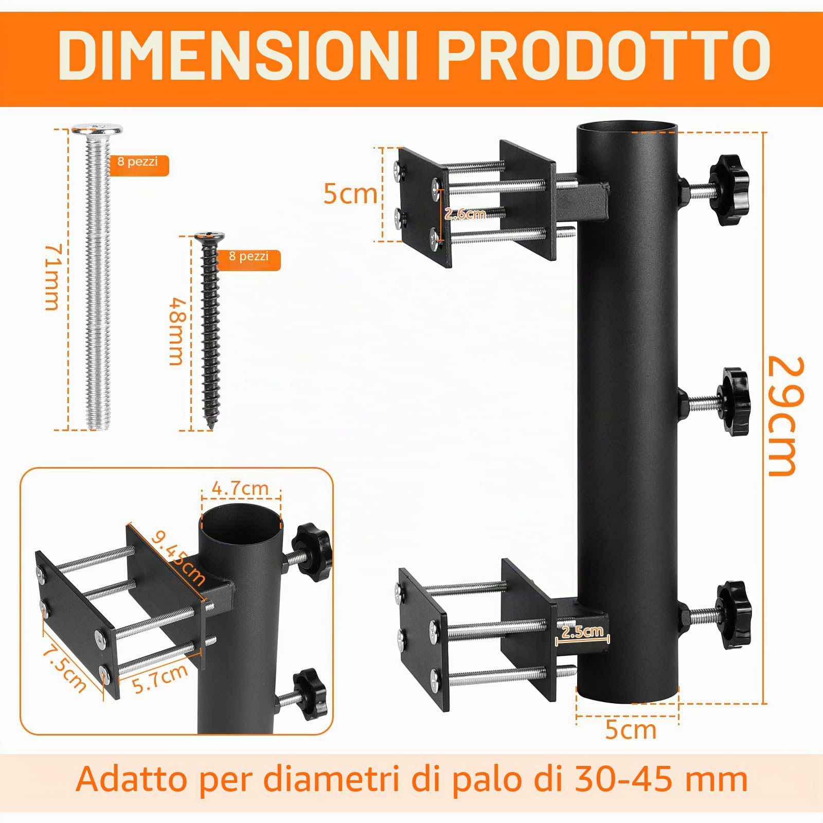 lalago Supporto Resistente per Ombrellone da Patio, Supporto per Ombrelli da Terrazza per Ringhiera, Morsetto Regolabile da Sole, Ponte, Cortile Interno, Barche, Portelloni Posteriori, Balcone