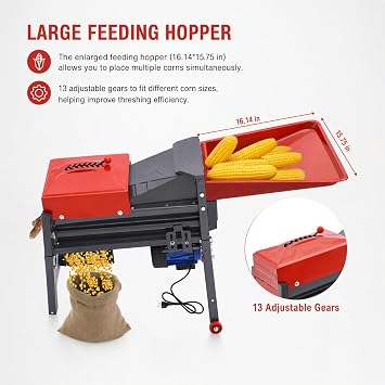 Automatic Corn Thresher Machine, 480W Electric Corn Thresher Machine Heavy Duty, 2800 RPM Dry Corn Sheller Threshing Machine,Corn Shucker Remover Tools,Threshing Rate 99%, Sent in Two Packages
