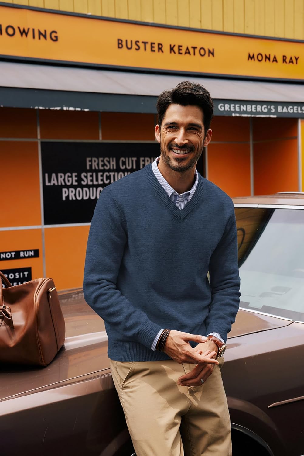 PJ PAUL JONES Mens V Neck Pullover Lightweight Wool Blend Long Sleeve Knit Sweater - Image 2