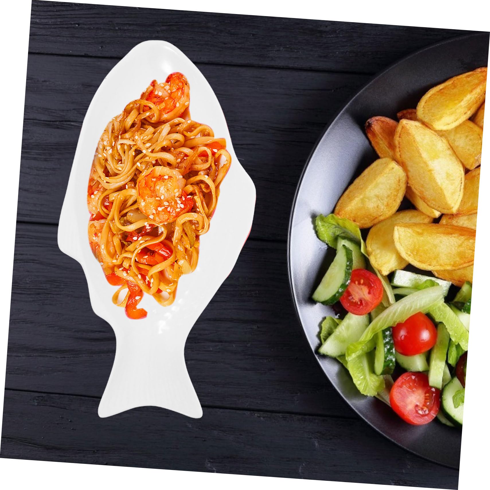 KICHOUSE White Ceramic Fish Plate Coastal Dishes Serving Set Lids Fish Shape Dinnerware Set for Restaurant Home