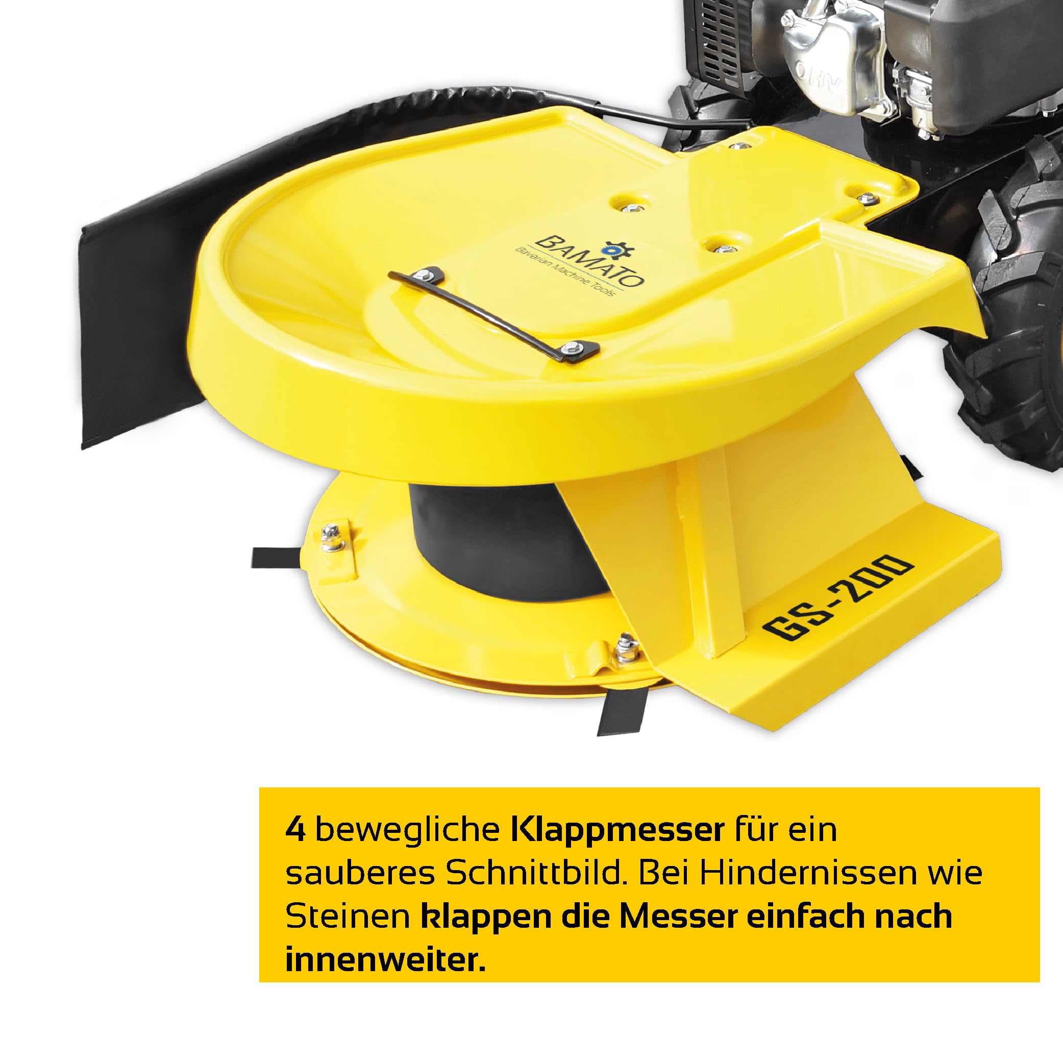 BAMATO Hochgrasschneider GS-200 Kreiselmäher Benzin | Kraftvoller LONCIN Motor mit Radantrieb | 4 Klingen | 580 mm Schnittbreite