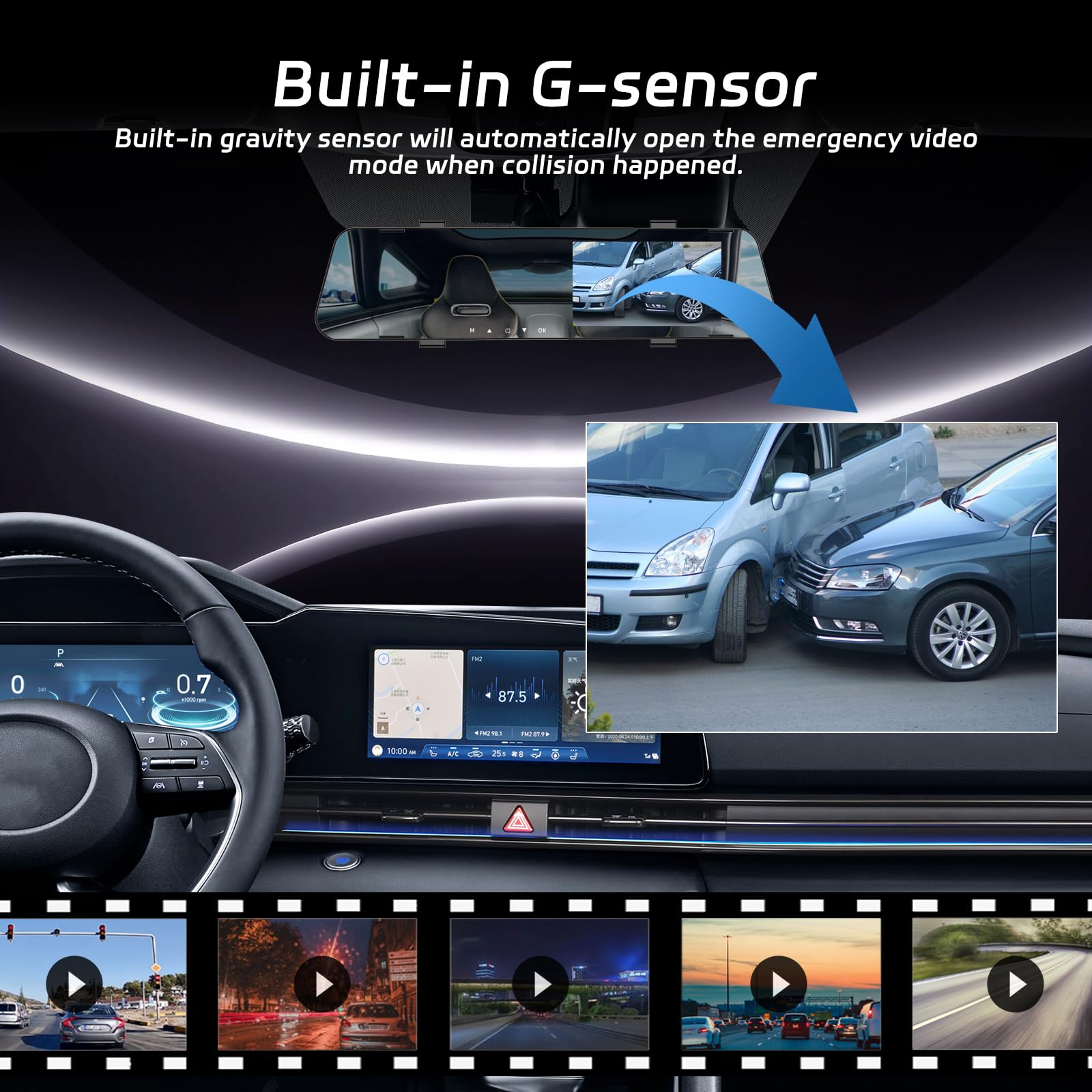 Specchietto Retrovisore Auto con Scheda TF da 64G, Schermo Touchscreen IPS da 4,5 Pollici 1080P/Registrazione in loop/150° Angolazione Ampia/Visione notturna/G-Sensore + Telecamera di Backup