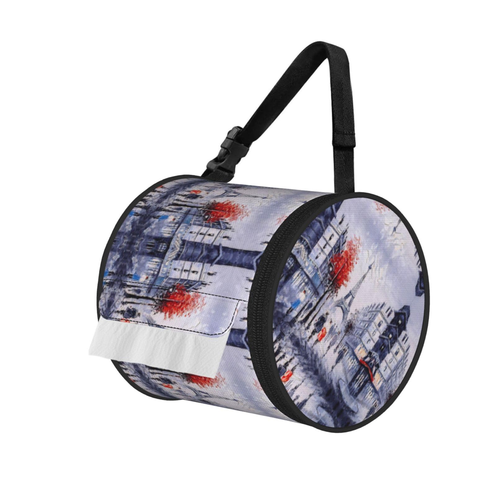 Paris City Tree Eiffel Tower Art Printed Hanging Tissue Organizer, Smooth Zipper Oxford Cloth Roll Holder for RV Bathroom Desk