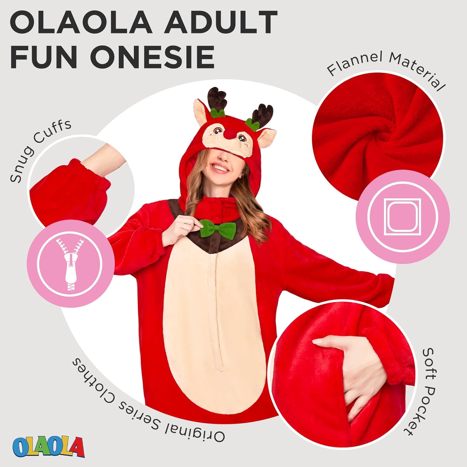 OLAOLA Adult Onesie, Unisex Animal Cosplay Costume, Flannel Pajamas One Piece Halloween Sleepwear - Image 2