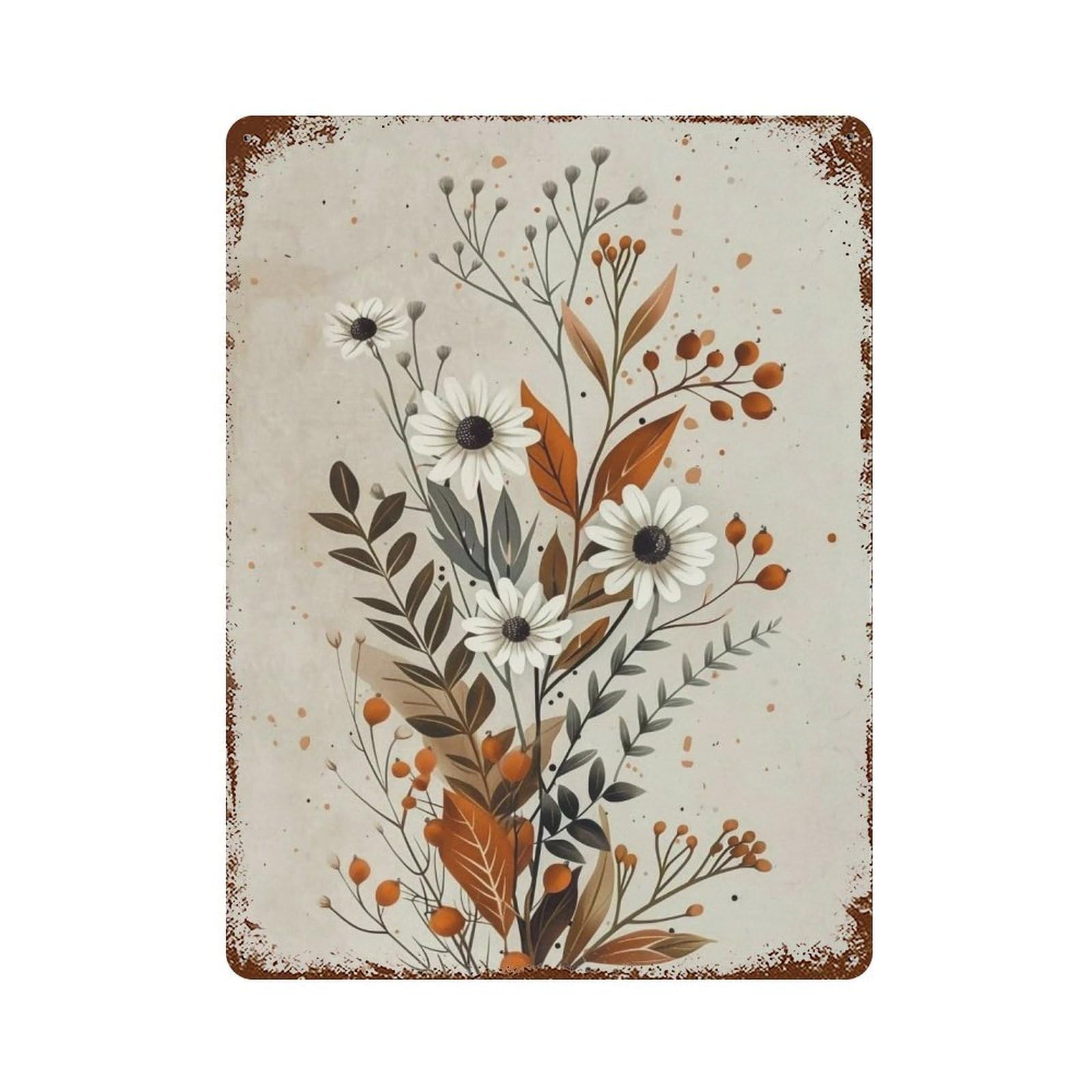 YHGERTKU Earthy Tone Vertical Layered Floral Sprig 04 Wall Art Retro Iron Vintage Metal Tin Sign Poster Modern Decor for Living Rooms Gift 40x30cm