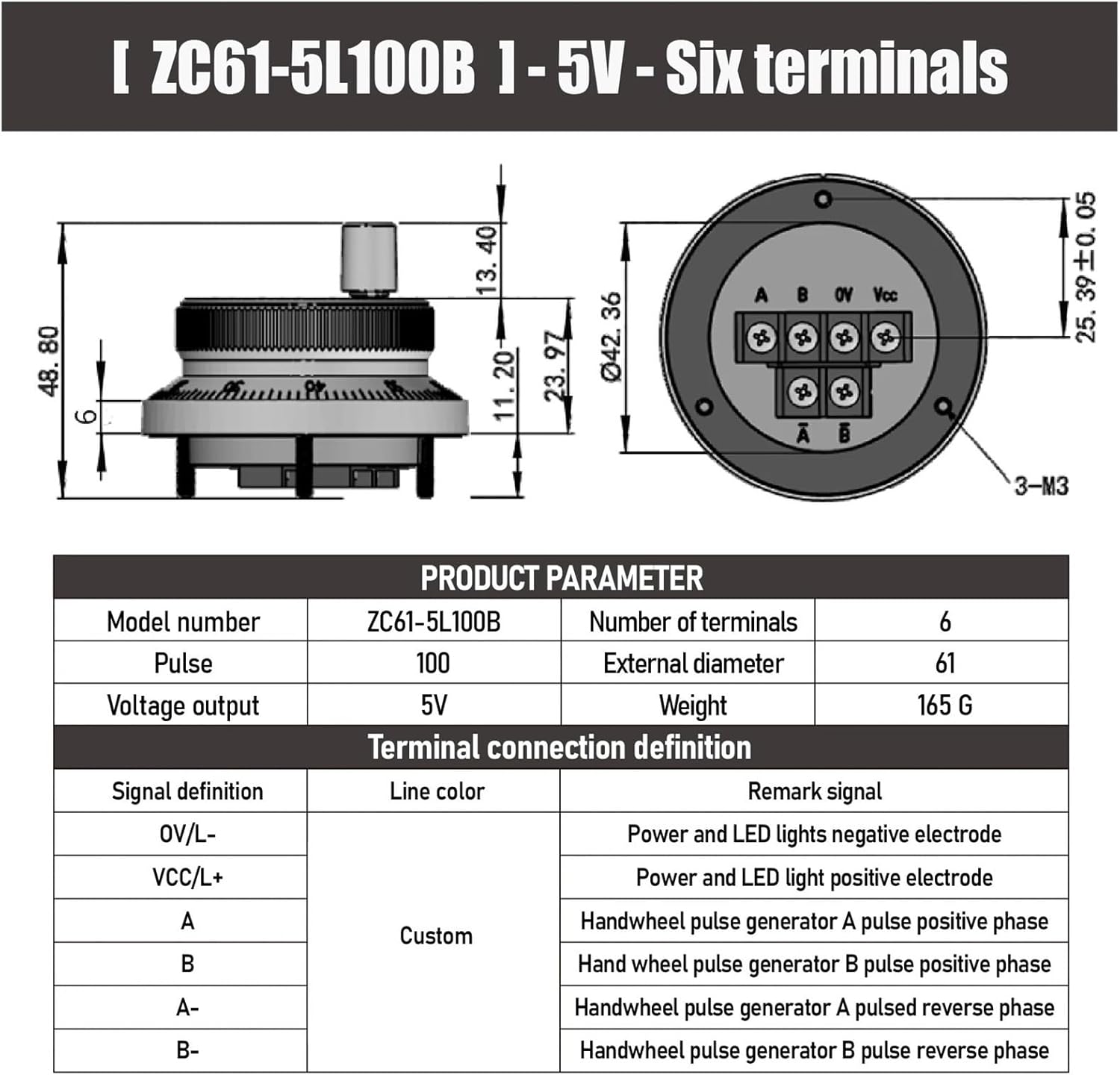 Pulser Black Handwheel 5V 60mm 80 100PPR Manual Pulse Generator Hand Wheel Machine Rotary Encoder Electronic 4pins 6pins(ZC61-24E100B)