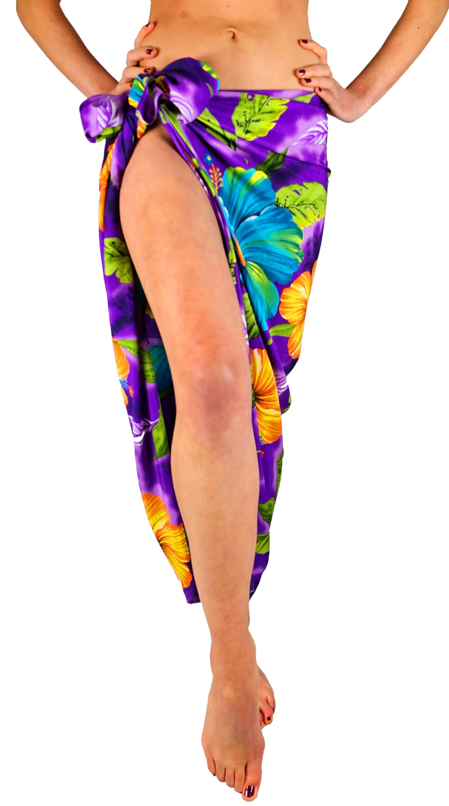King Kameha Women's Cover-Up Big Flower Purple Big Funky Hawaiian Cover-Up Pareo Sarong, Big Flower, Purple, Big