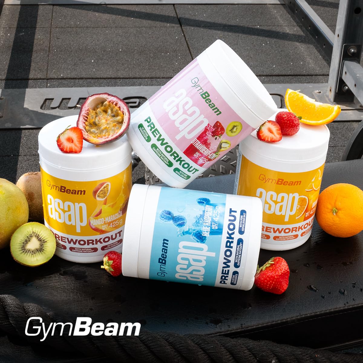 GymBeam Asap Pre-Workout Premium - Pre Allenamento Con Caffeina NATCAFF® - Integratore Pre Workout Pump Con 14 Sostanze Attive, Citrullina, Tè Verde, Niacina, Vitamina B12 (425 g, Arancia)