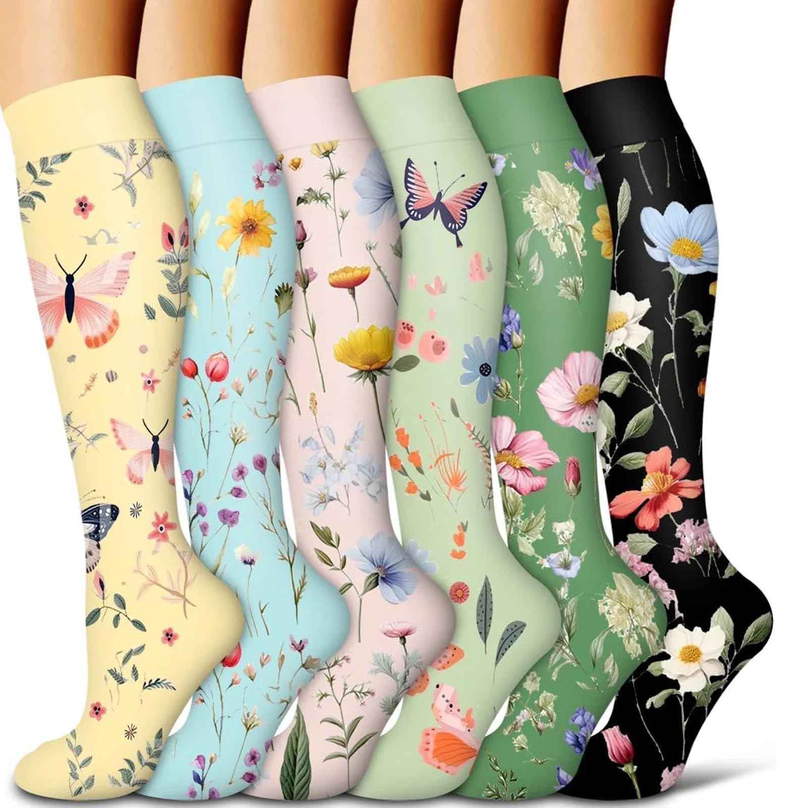 Lot de 6 chaussettes de compression longues pour la course à pied et le sport