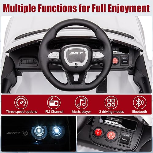 Miniatura 4 de SEGMART Dodge Challenger - Auto eléctrico de 12 V para niños con control remoto, 3 velocidades con sistema de suspensión, luz LED, MP3 y Bluetooth,