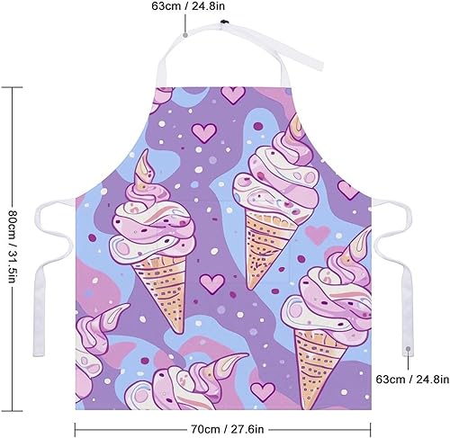 Miniatura 2 de MUSM Apron for Adults - 27.6 X 31.5 Inch, Heavy-Duty Polyester Aprons with Two Large Pockets, Waterproof Light Purple Ice Cream Kitchen Apron for