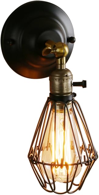 PathsOn Industrial Vintage Bird Cage Metal Lampshade Wall Lights Loft Bar Kitchen Sconce Wall Light Fixture for Island Living Room Dining Room Bedroom Black