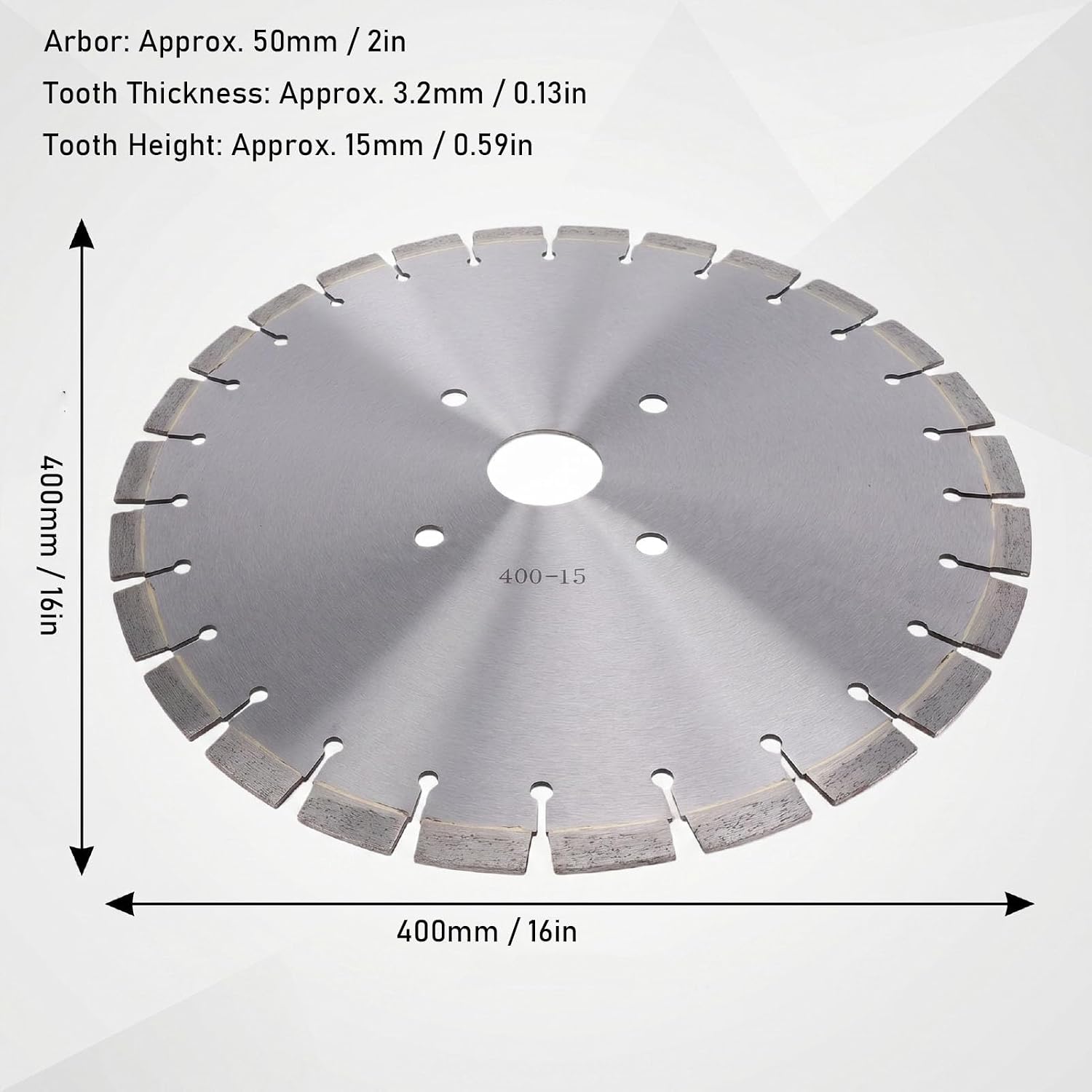 Fafeicy 16 Inch Concrete Saw Blade, Segmented Welded Design for Wet Dry Cutting, 2 Inch Arbor for Brick Stone Block