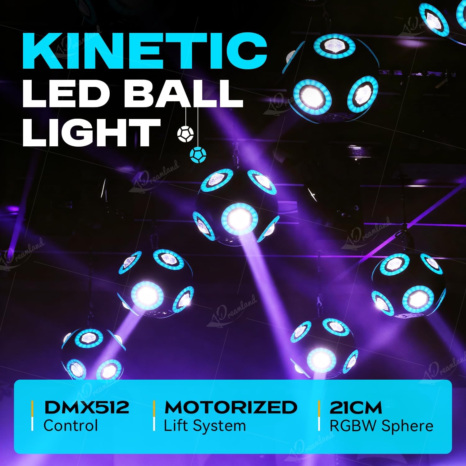 Kinetic LED Ball Light with DMX Control & Motorized Lift System - 21cm RGBW Football Lights for Wedding, Stage, Party, and DJ Events (Kinetic Ball Light)