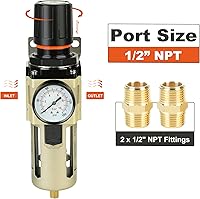 Vista 6 de Hromee Combo de regulador de filtro comprimido de 1/2 pulgada, compresor de aire, separador de trampa de aceite de agua con manómetro, drenaje