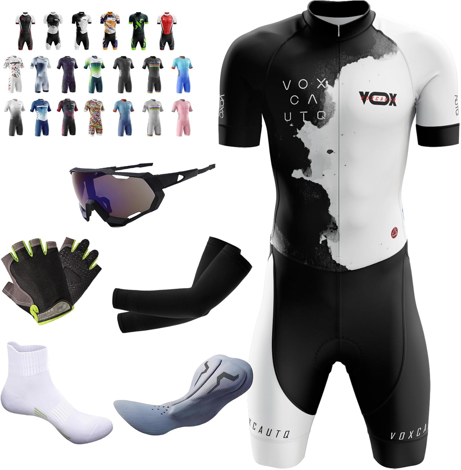 Triathlon Suits Mens - Men's Cycling Skinsuit - Aerodynamic Sleeved Mens Tri Suit - Men Triathlon with Chamois, Pockets