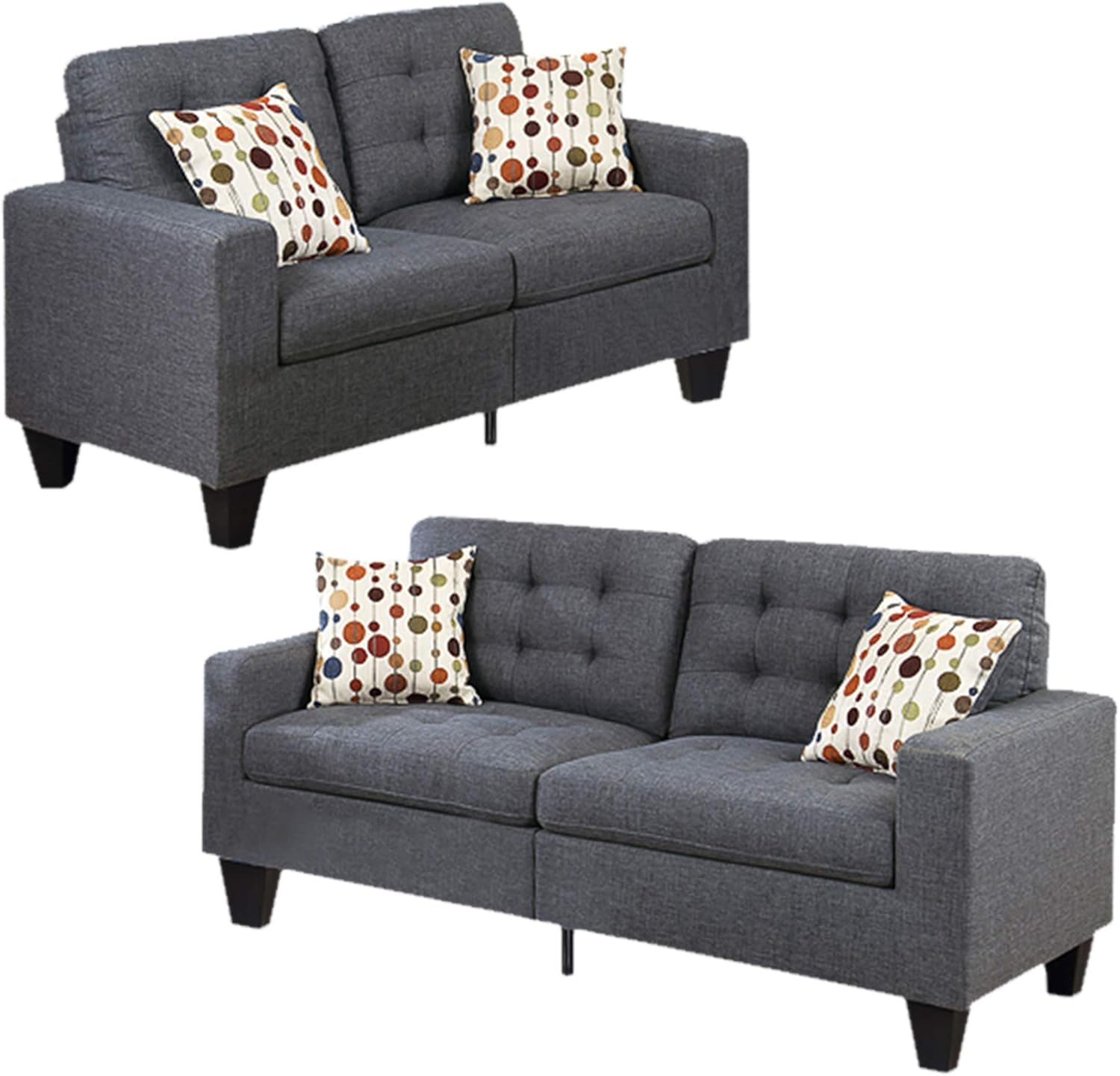 Benzara Linen Fabric Sofa With Loveseat And Cushions Gray