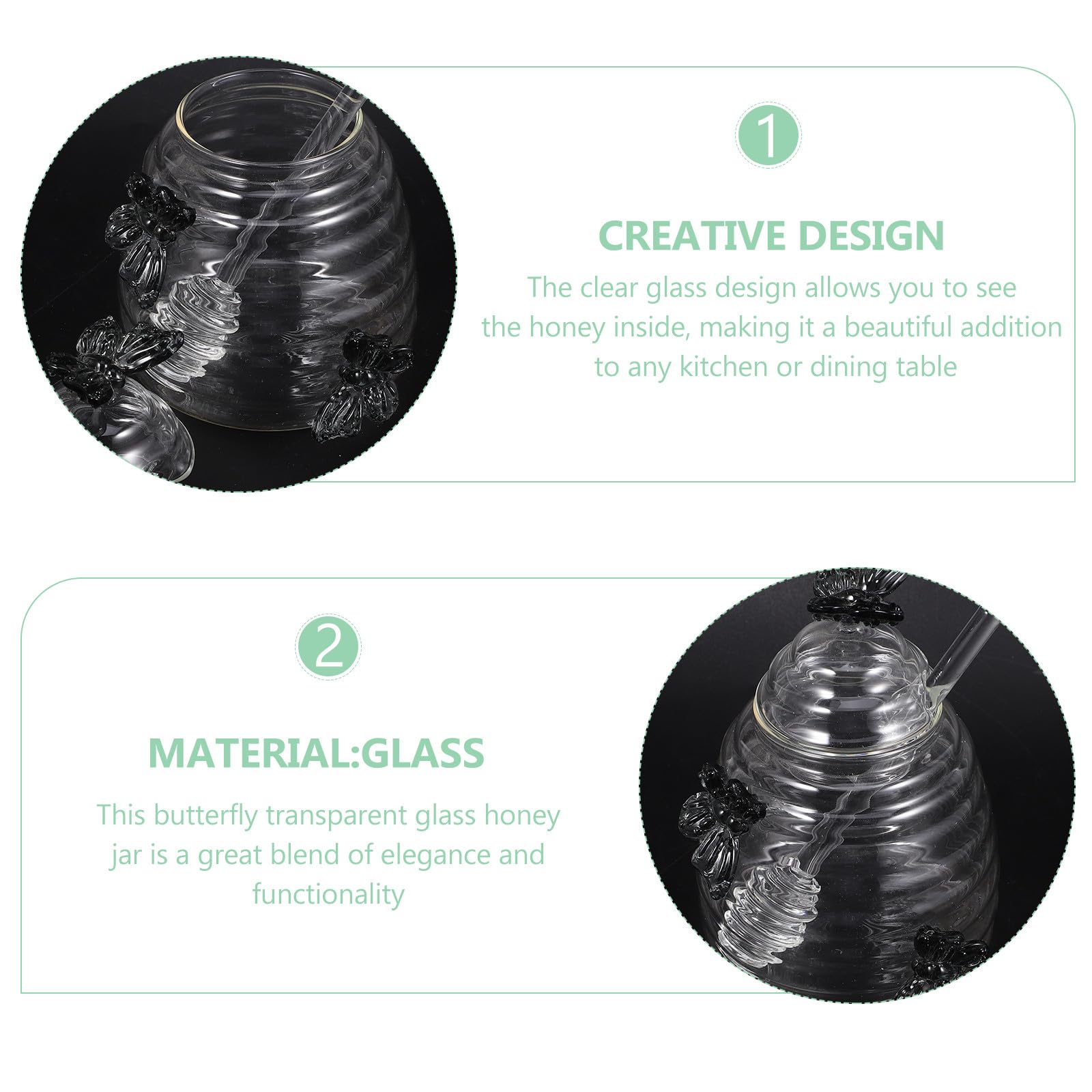 Kreativer Honigtopf aus Schwarzem Glas mit Schmetterlingsform 500ml Transparentes Honigglas mit Deckel und Rührstab für Küche zur Einfachen Reinigung und Dekorativen Lagerung