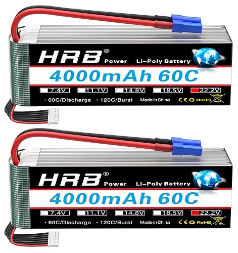 HRB 2pcs 6S 22.2V 4000mAh 60C Lipo batteria con Spina EC5 per RC Quadcopter elicottero Auto camion Barca Hobby