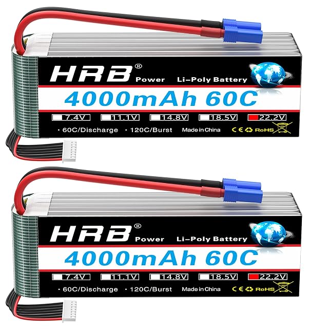 HRB 2pcs 6S 22.2V 4000mAh 60C Lipo batteria con Spina EC5 per RC Quadcopter elicottero Auto camion Barca Hobby