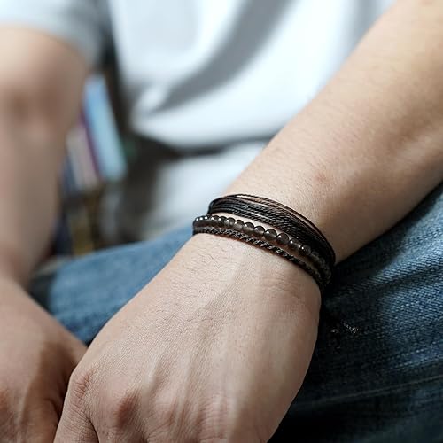 Miniatura 66 de Handmade Natural Stone Beaded Healing Bracelet Gift for Men Adjustable Rope String Bracelet (picasso jasper, Adjustable)