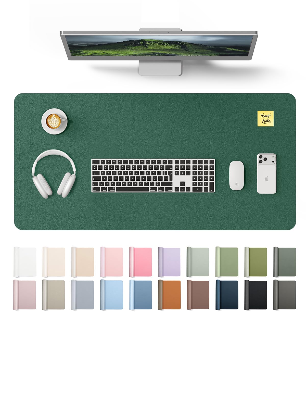 YSAGi Seafoam Green Desk Pad Protector, Large Mouse Pad, 31.5" x 15.8" | Protects Desk, Doubles as Mouse Surface - main product image