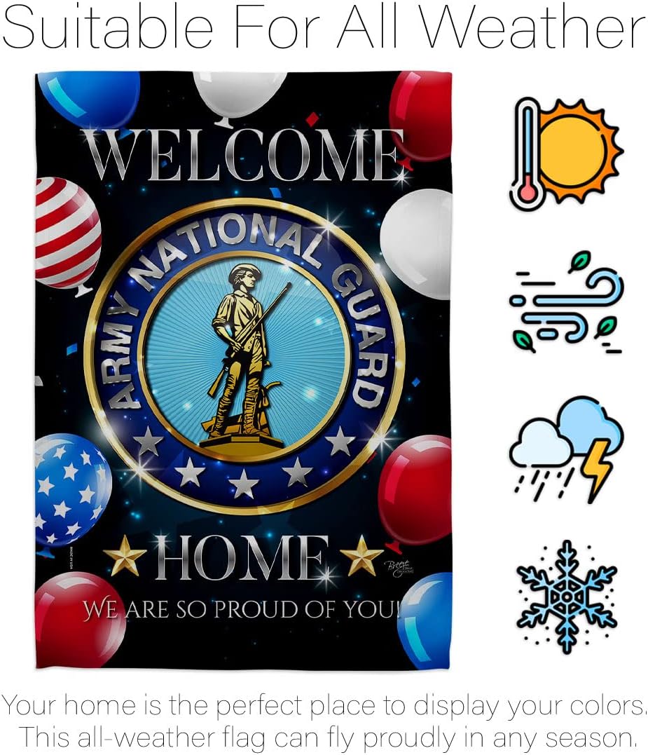 Breeze Decor Welcome Home Army National Guard House Flag-Armed Forces Rangers United State American Military Veteran Retire Official Decoration Banner Small Garden Yard Gift Double-Sided, Made in USA