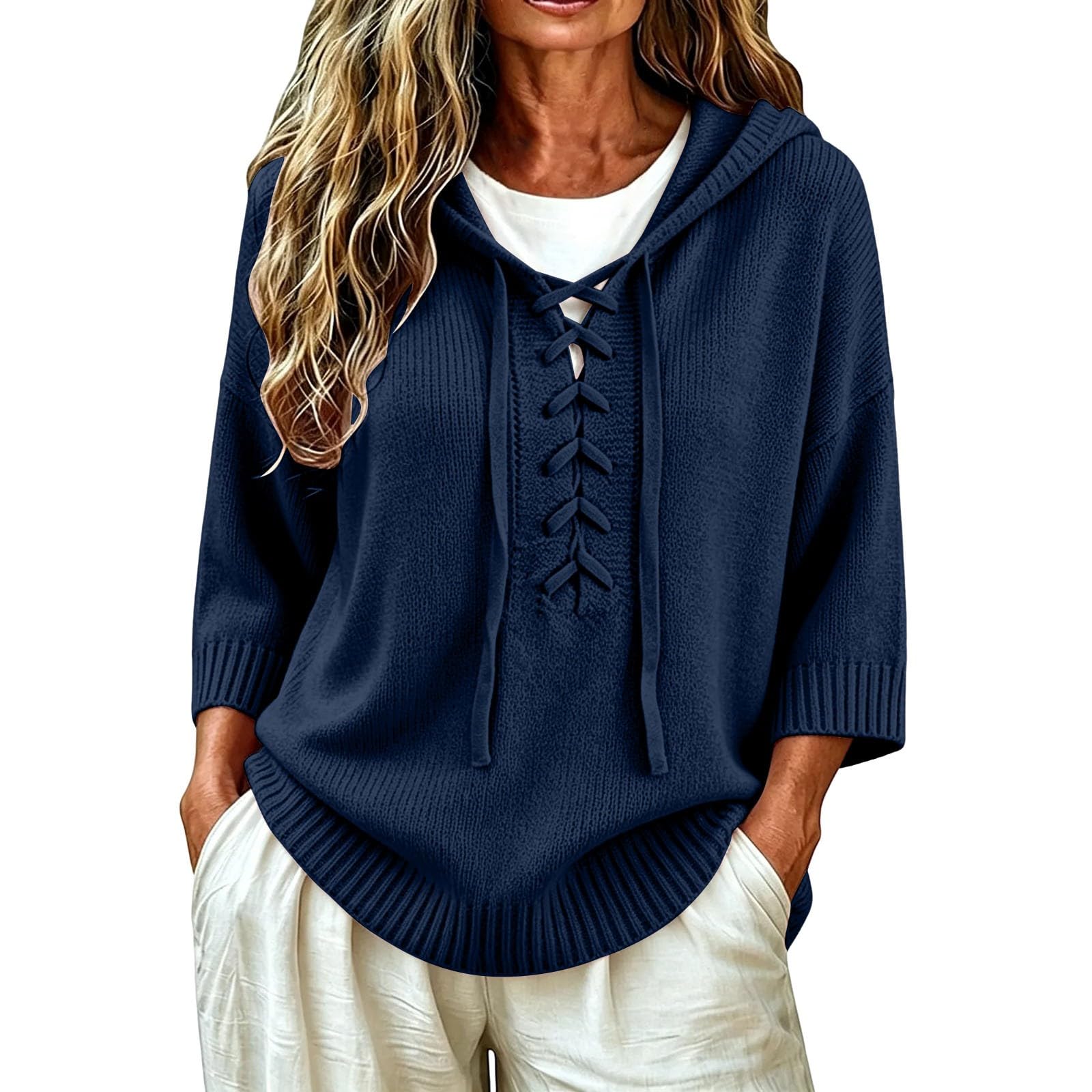 Pull à capuche en tricot à manches courtes pour femme