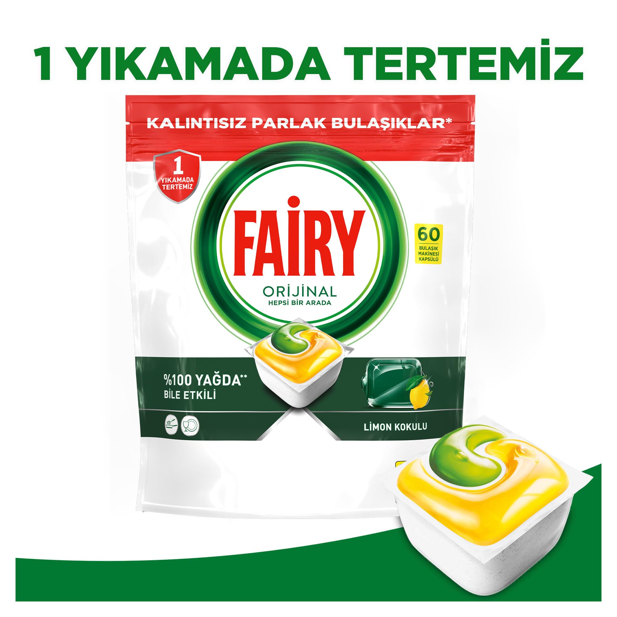 Fairy Hepsi Bir Arada Bulaşık Makinesi Deterjanı Kapsülü/Tableti 60 Yıkama Limon Kokulu
