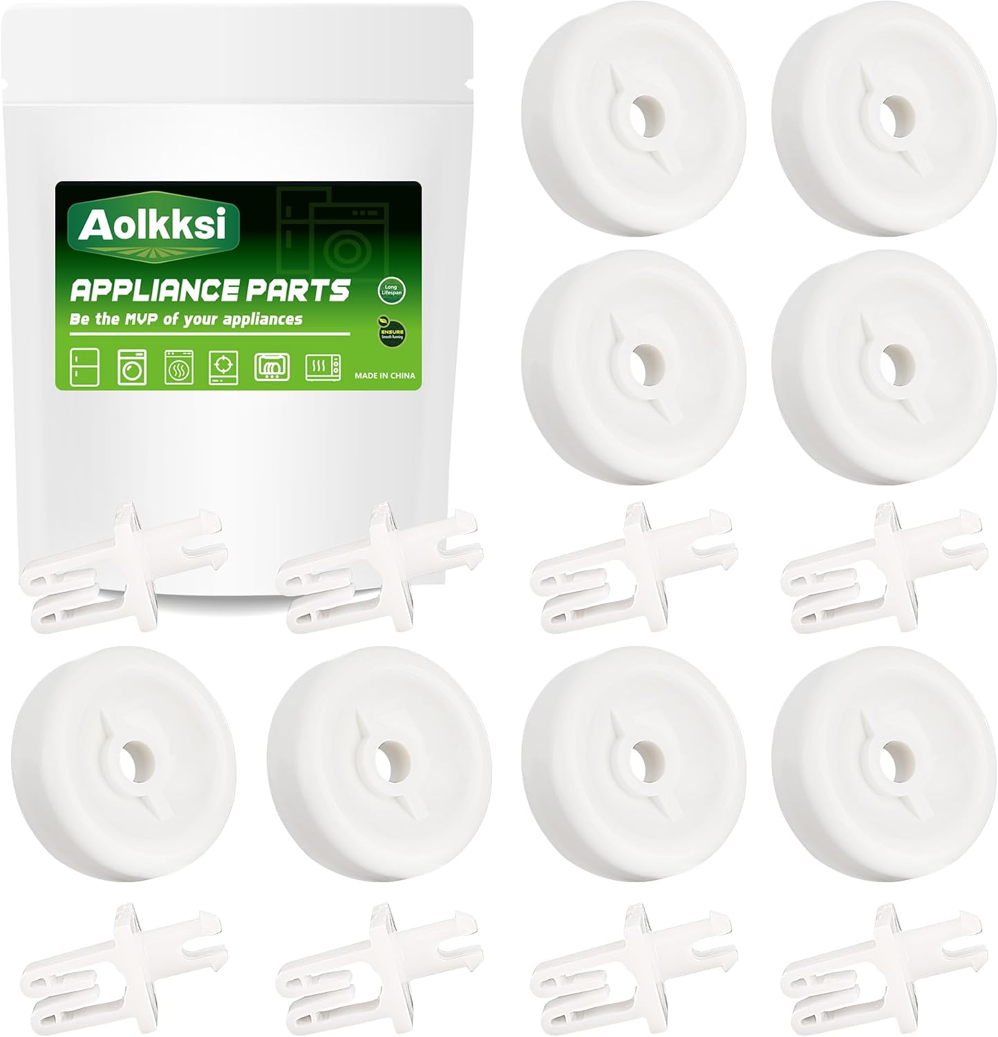 WD35X21038 Dishwasher Lower Rack Wheel Kit Compatible with GE Kenmore Dishwashers Replaces WD12X10267 WD12X10074 WD12X10076 PS1172673 - Pack of 8