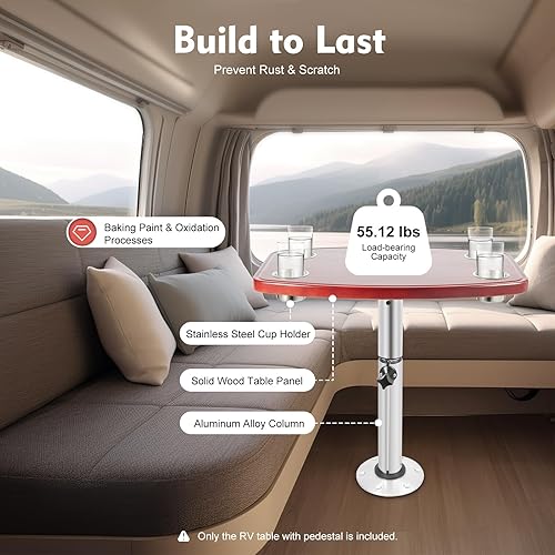 Miniatura 5 de Juego de patas de mesa de barco, mesa de pontón rectangular, mesa de pedestal de barco pontón, mesa extraíble extragrande - con 4 portavasos