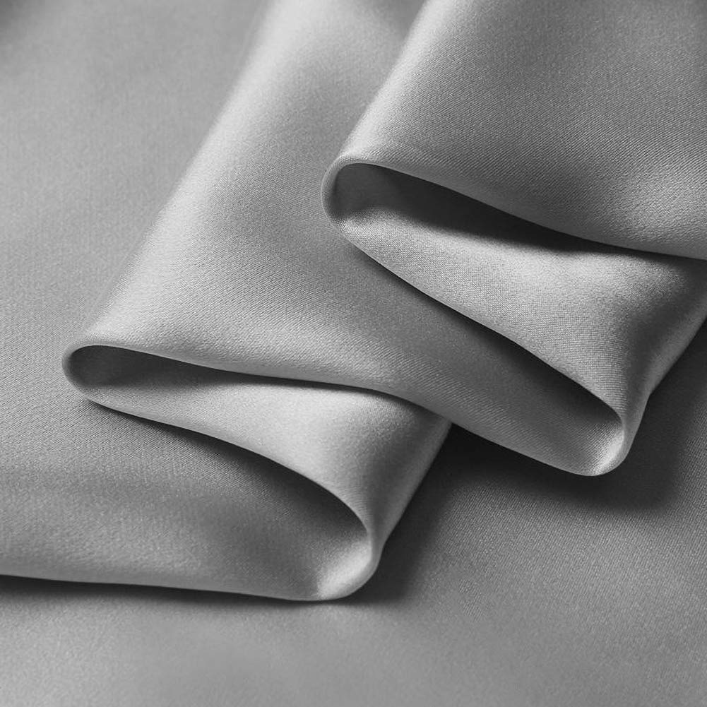 Silver Grey 100% Pure Silk Charmeuse Fabrics Solid Silk Satin Fabric by The Metre for Sewing Width 114cm